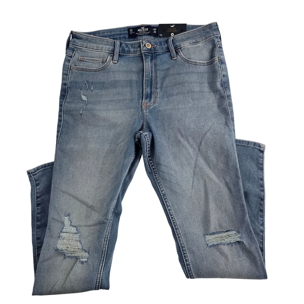 Hollister High-Rise Super Skinny Distressed‎ Jeans W30 L26 Light Wash Denim